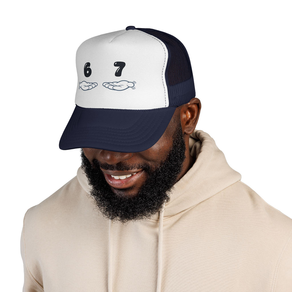 6 7 Trucker Cap — Minimal Vintage Graphic Mesh Hat