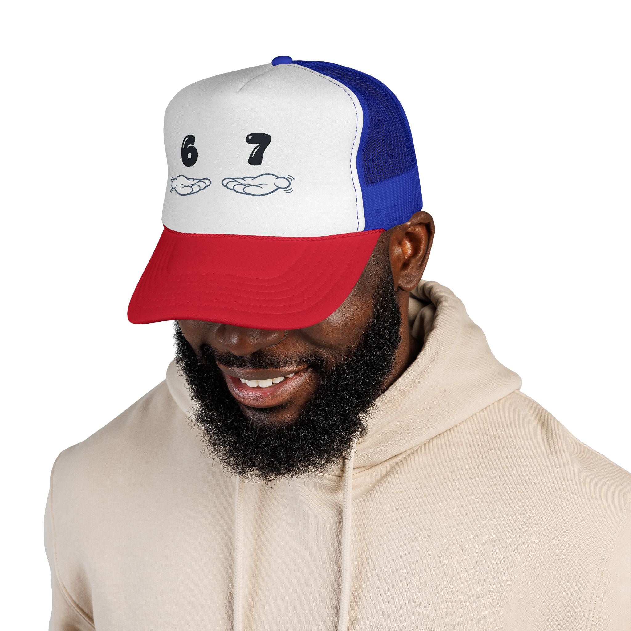 6 7 Trucker Cap — Minimal Vintage Graphic Mesh Hat