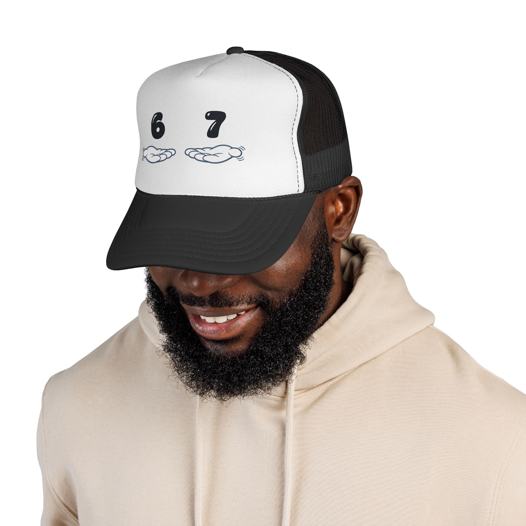 6 7 Trucker Cap — Minimal Vintage Graphic Mesh Hat