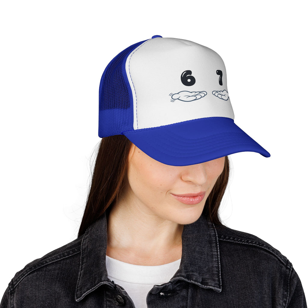6 7 Trucker Cap — Minimal Vintage Graphic Mesh Hat
