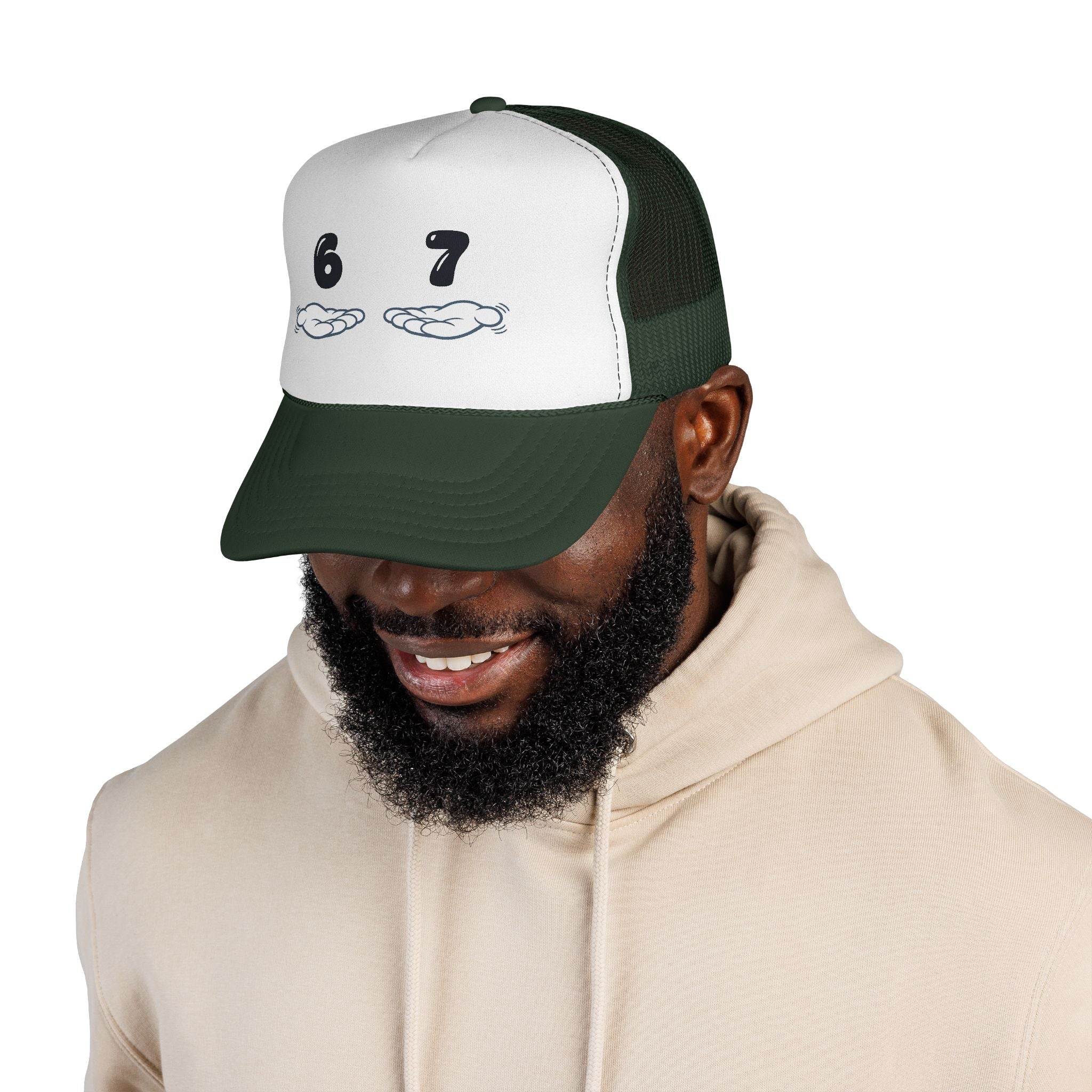 6 7 Trucker Cap — Minimal Vintage Graphic Mesh Hat