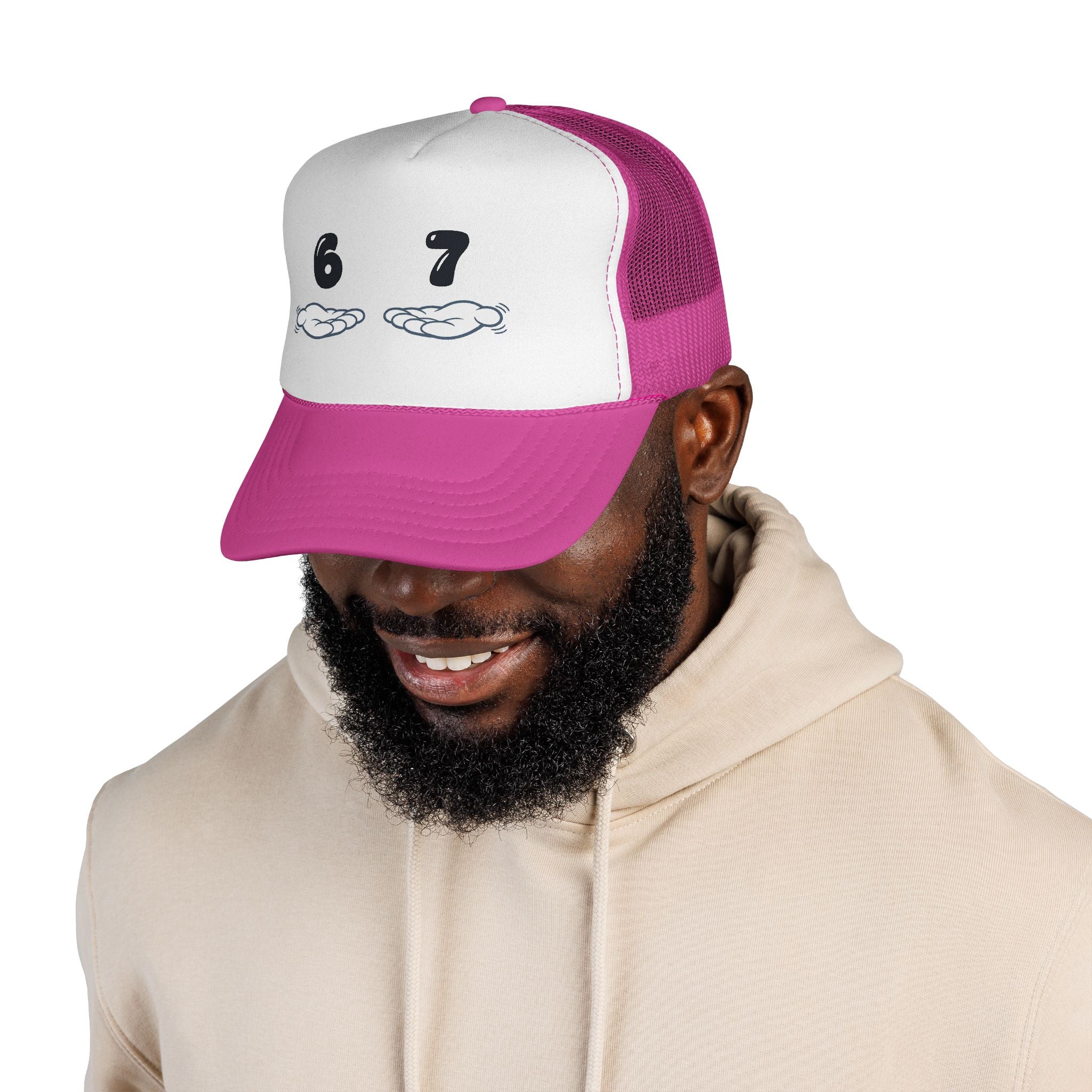 6 7 Trucker Cap — Minimal Vintage Graphic Mesh Hat