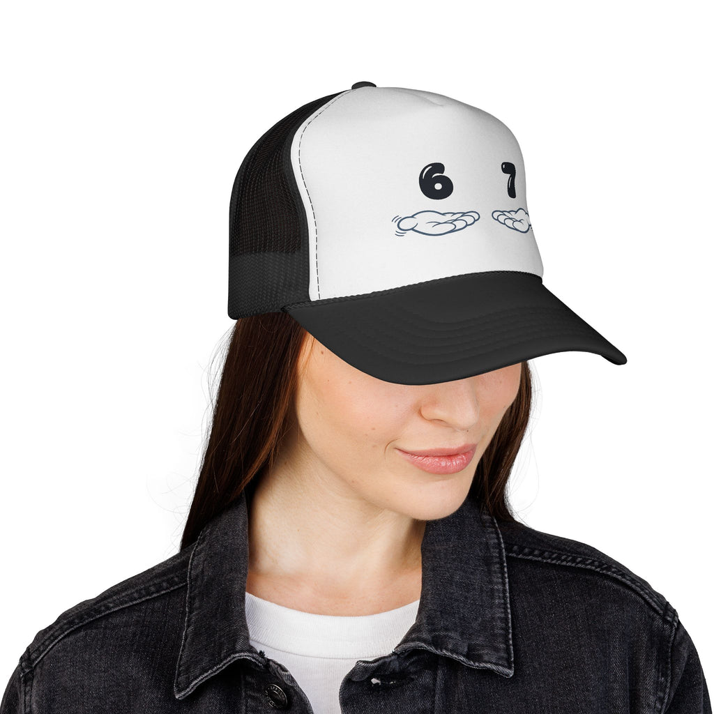 6 7 Trucker Cap — Minimal Vintage Graphic Mesh Hat