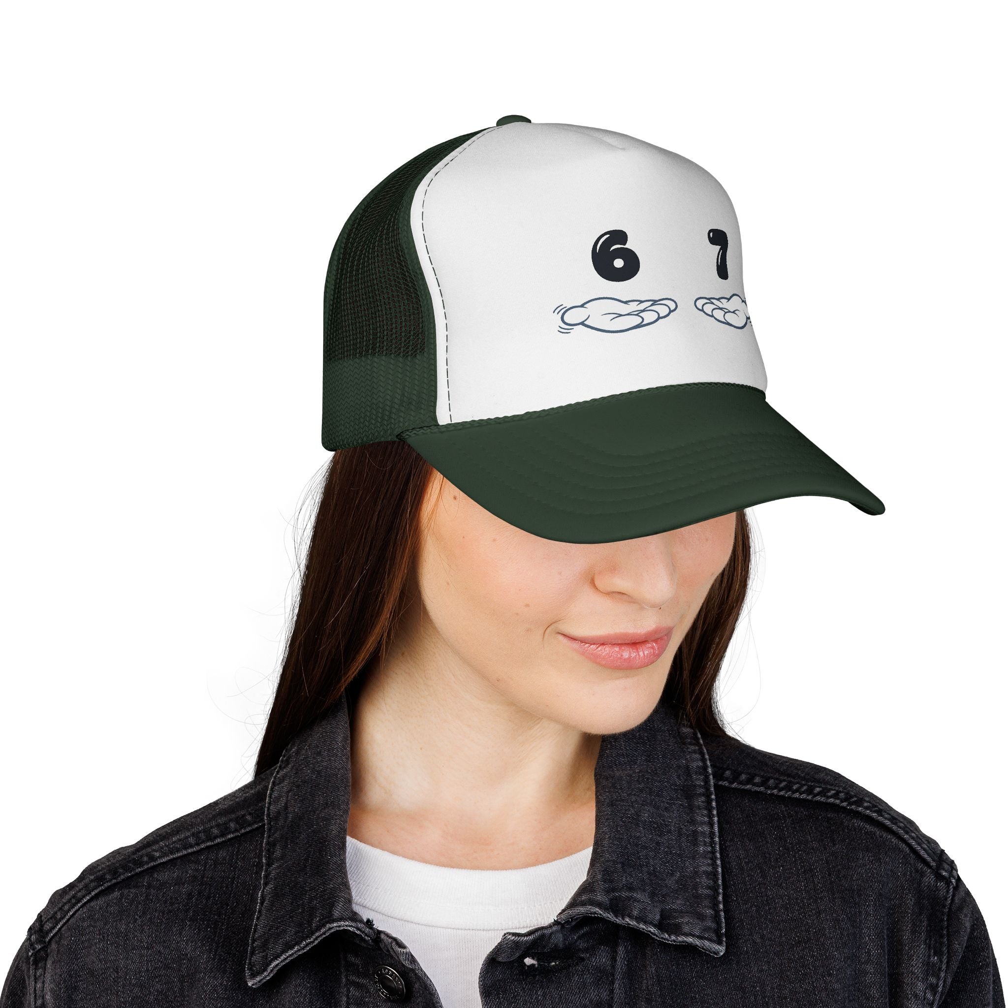 6 7 Trucker Cap — Minimal Vintage Graphic Mesh Hat