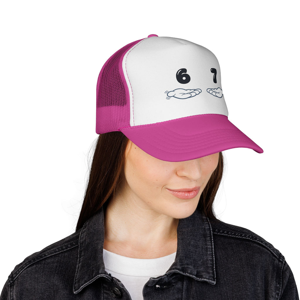 6 7 Trucker Cap — Minimal Vintage Graphic Mesh Hat