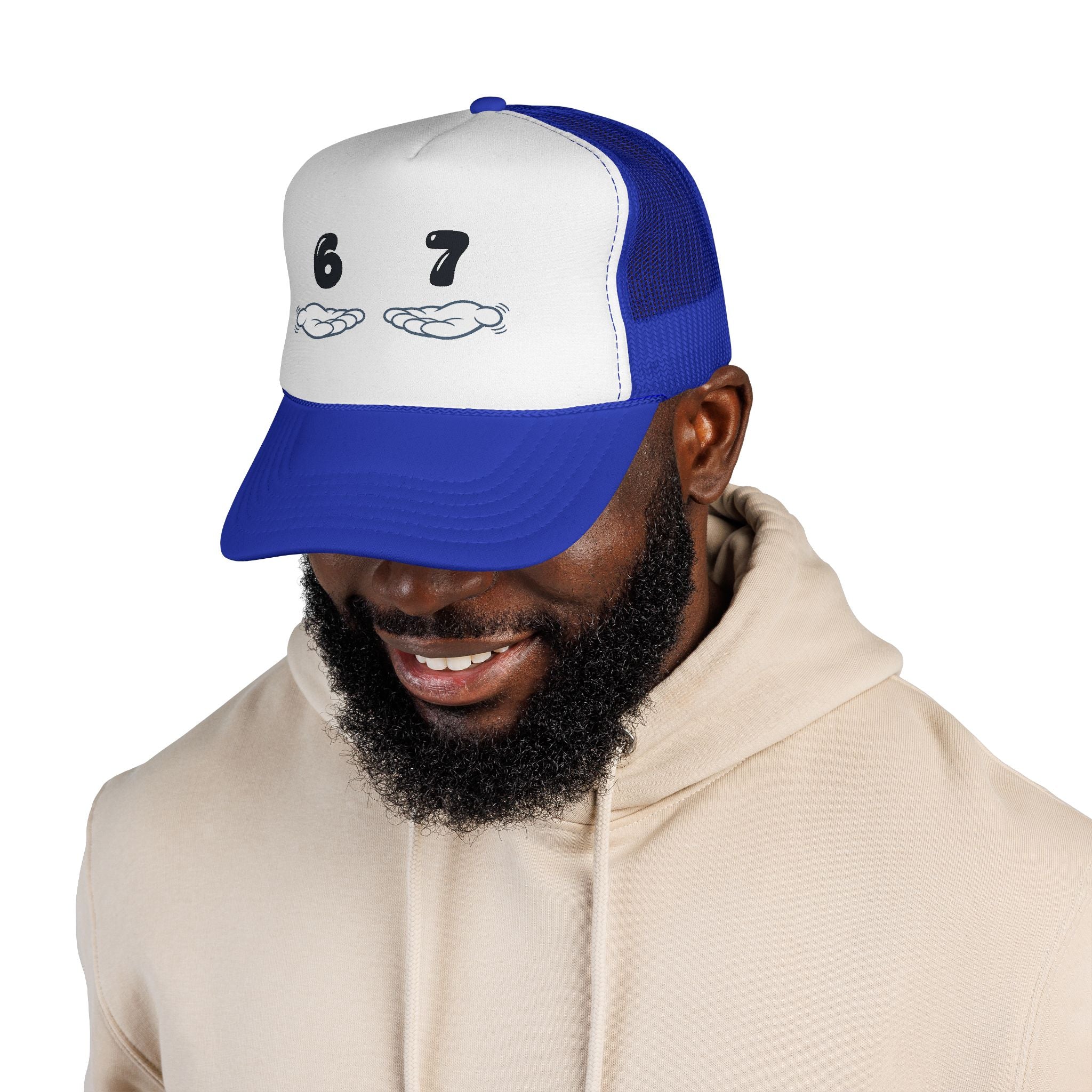 6 7 Trucker Cap — Minimal Vintage Graphic Mesh Hat