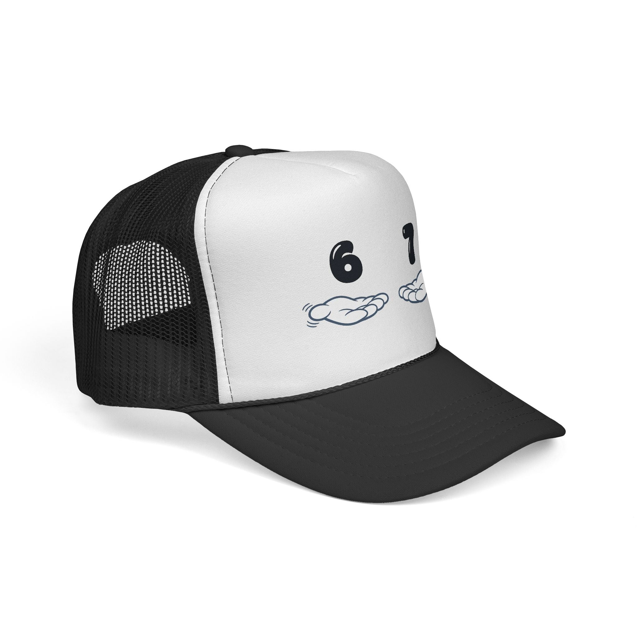 6 7 Trucker Cap — Minimal Vintage Graphic Mesh Hat