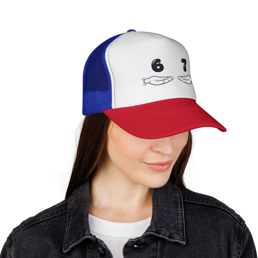 6 7 Trucker Cap — Minimal Vintage Graphic Mesh Hat