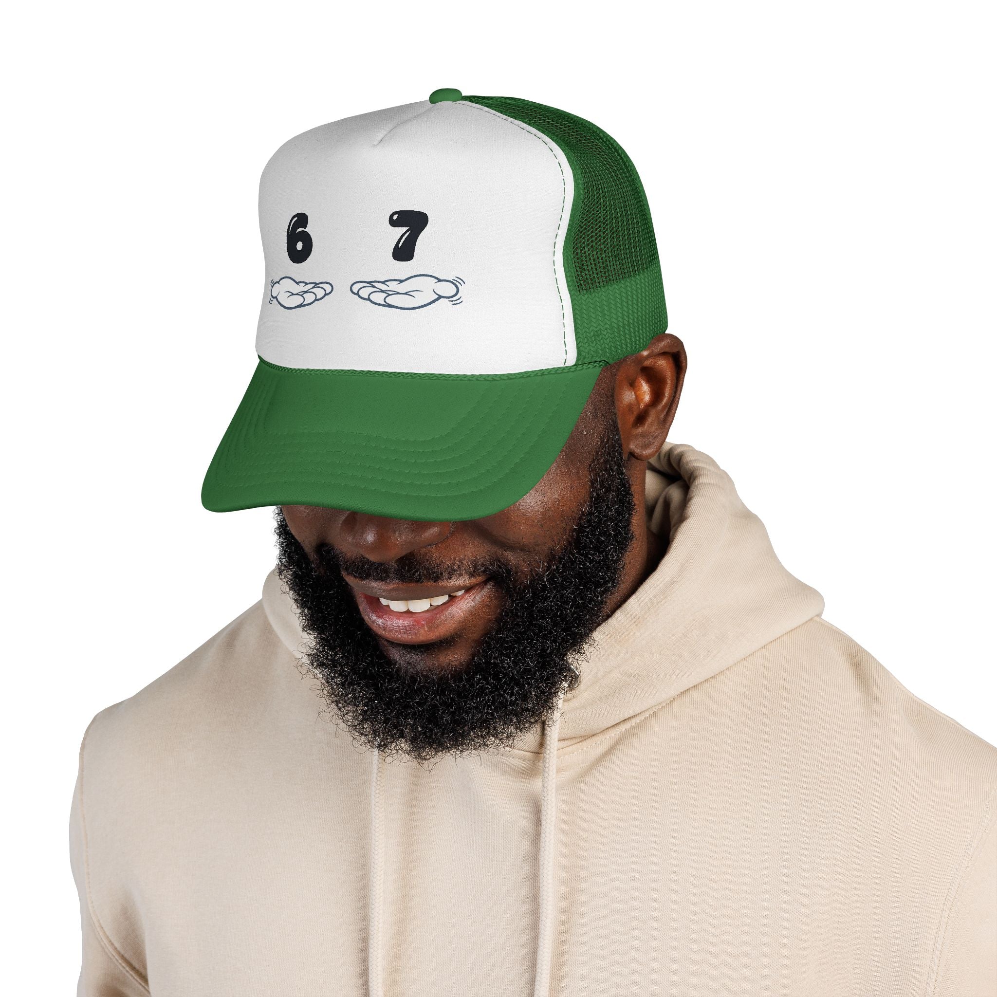 6 7 Trucker Cap — Minimal Vintage Graphic Mesh Hat
