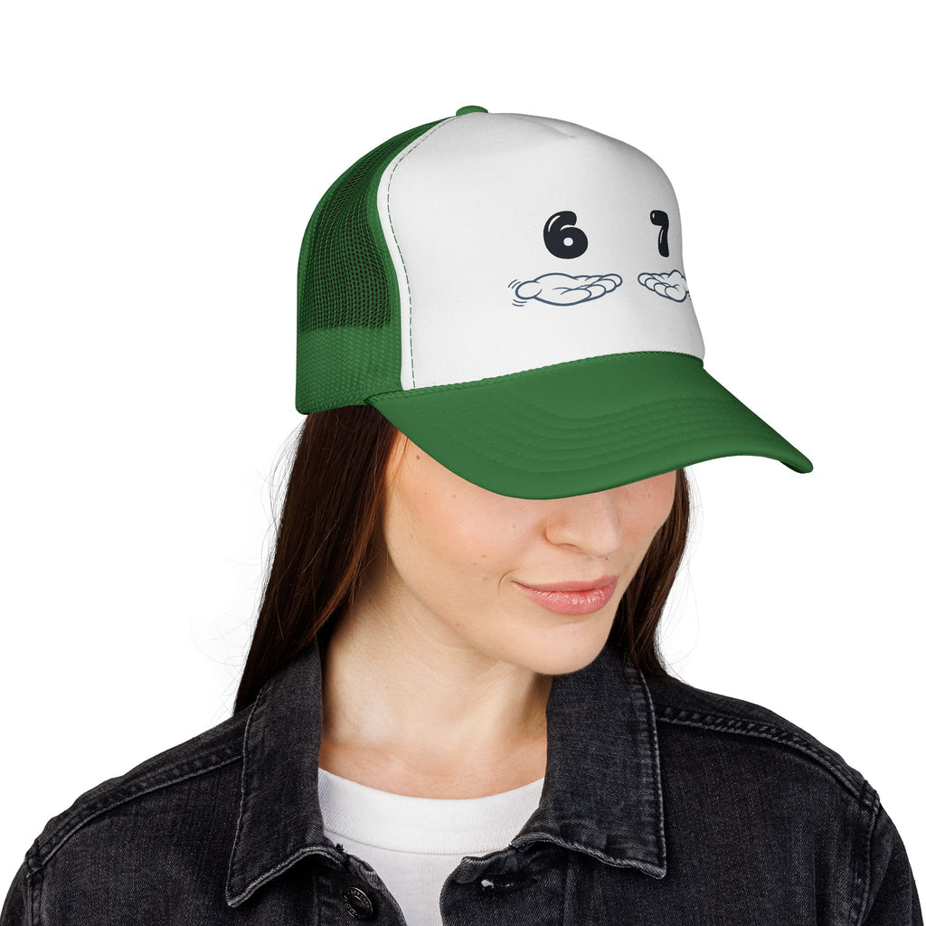 6 7 Trucker Cap — Minimal Vintage Graphic Mesh Hat